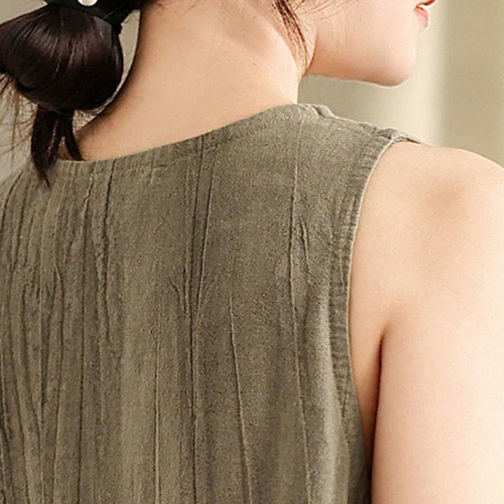 Abito midi senza maniche in lino ramiè con tasche e bottoni cinesi a forma di rana, con tintura tie-dye Buddha Stones - image 15