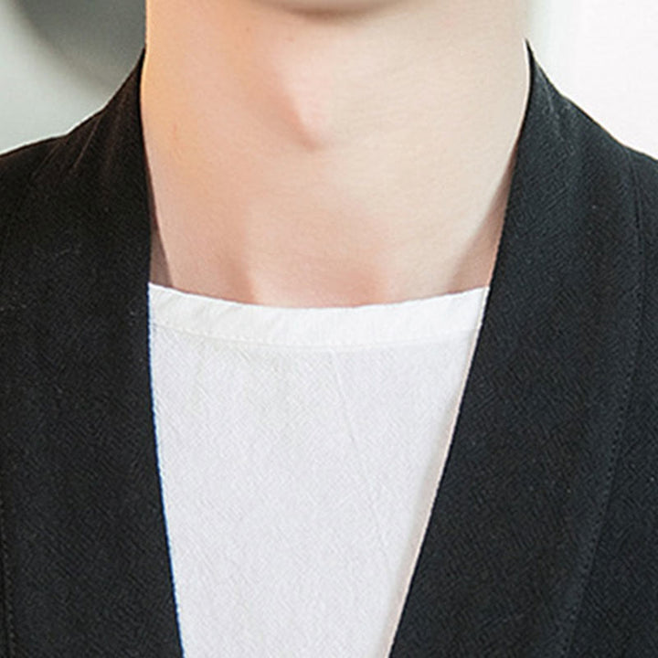 Giacca da uomo in lino e cotone con maniche a tre quarti, motivo Buddha Stones , con bottoni cinesi a forma di rana - image 15