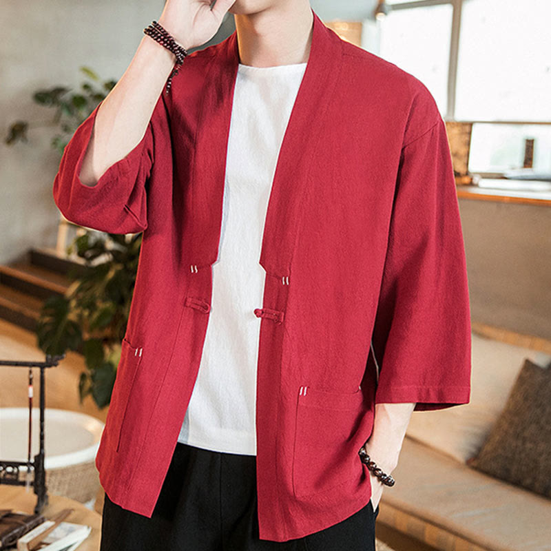 Giacca da uomo in lino e cotone con maniche a tre quarti, motivo Buddha Stones , con bottoni cinesi a forma di rana - image 23