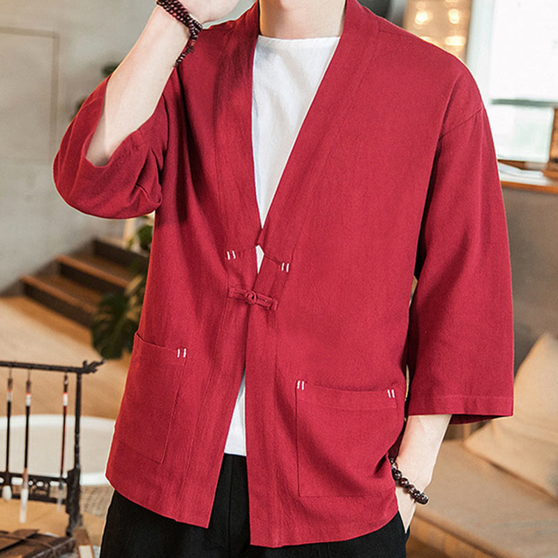 Giacca da uomo in lino e cotone con maniche a tre quarti, motivo Buddha Stones , con bottoni cinesi a forma di rana - image 22