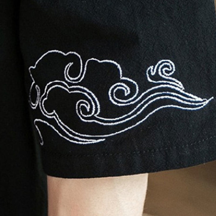 Giacca da uomo in cotone e lino con maniche a tre quarti e ricamo Buddha Stones aperta sul davanti - image 16