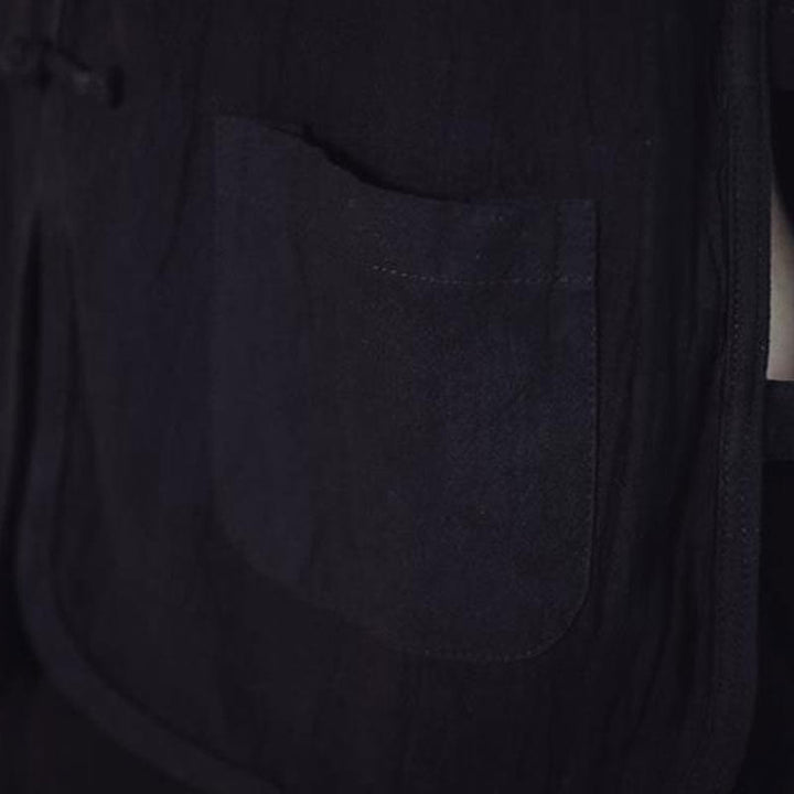 Gilet da uomo in cotone con tasche, stile casual cinese, con bottoni a forma di rana , Buddha Stones