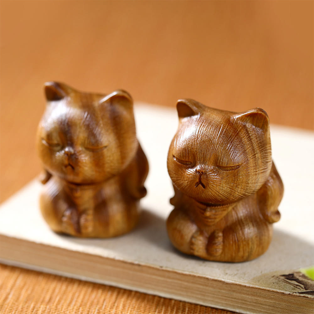 Buddha Stones, piccole, mini, in legno di sandalo verde, gatto portafortuna intagliato, decorazioni rilassanti - image 2