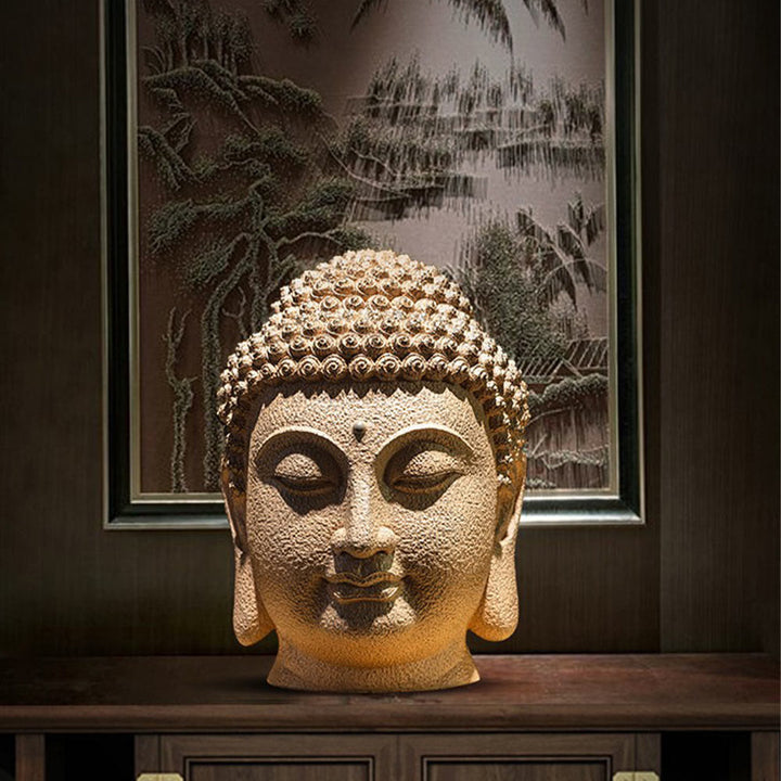 Statua in resina con testa di Buddha in meditazione, occhi chiusi, decorazione zen per la casa, 42*30*30 cm