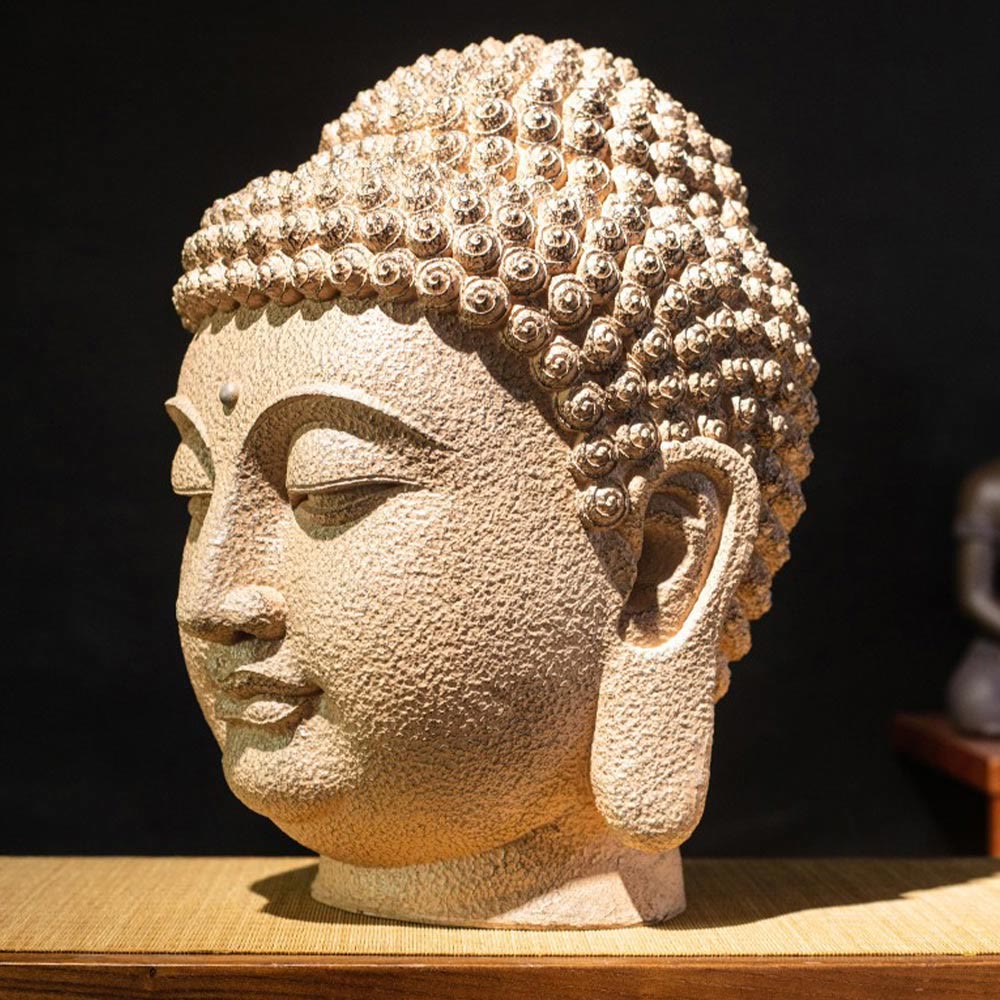 Statua in resina con testa di Buddha in meditazione, occhi chiusi, decorazione zen per la casa, 42*30*30 cm
