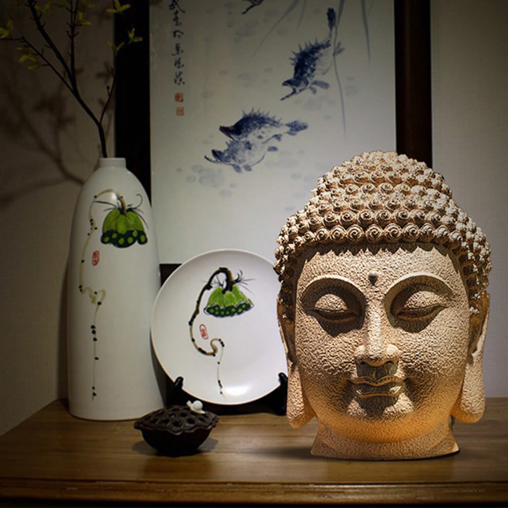 Statua in resina con testa di Buddha in meditazione, occhi chiusi, decorazione zen per la casa, 42*30*30 cm