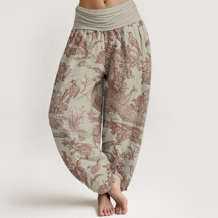Pantaloni harem da donna in cotone con elastico in vita, motivo Buddha Stones, alberi e rami