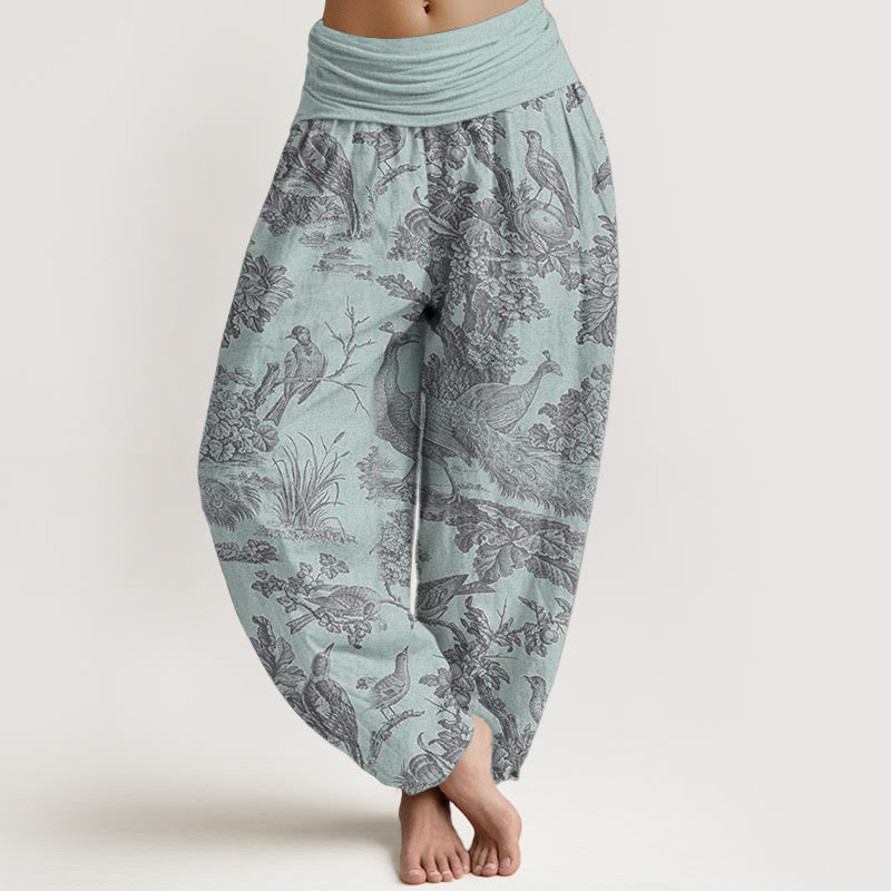 Pantaloni harem da donna in cotone con elastico in vita, motivo Buddha Stones, alberi e rami