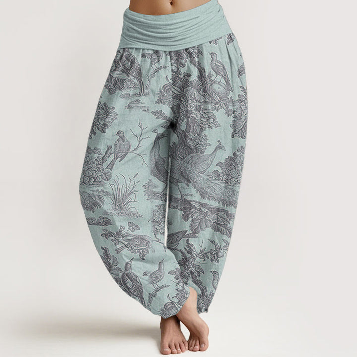 Pantaloni harem da donna in cotone con elastico in vita, motivo Buddha Stones, alberi e rami