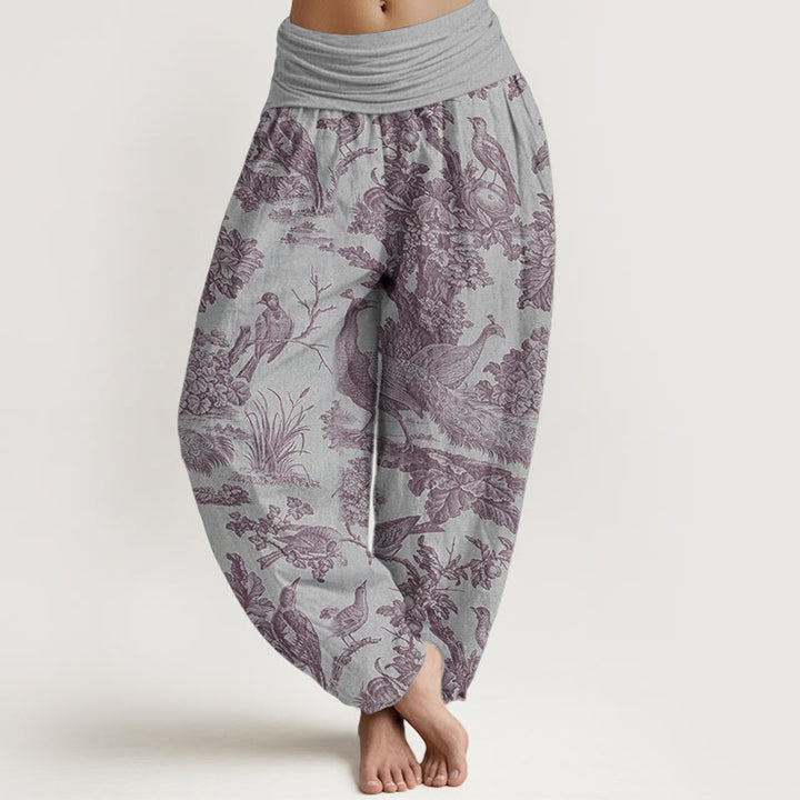 Pantaloni harem da donna in cotone con elastico in vita, motivo Buddha Stones, alberi e rami