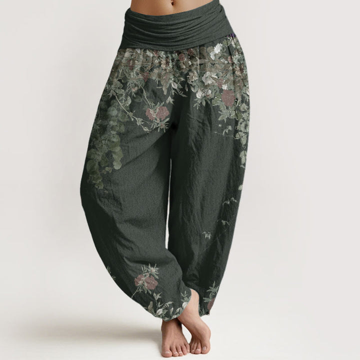 Pantaloni harem da donna con elastico in vita, in puro cotone, casual, con motivo a vite e peonia rossa, motivo Buddha Stones - Cadetto Blu - US22, UK/AU26, EU54 (6XL) - image 6