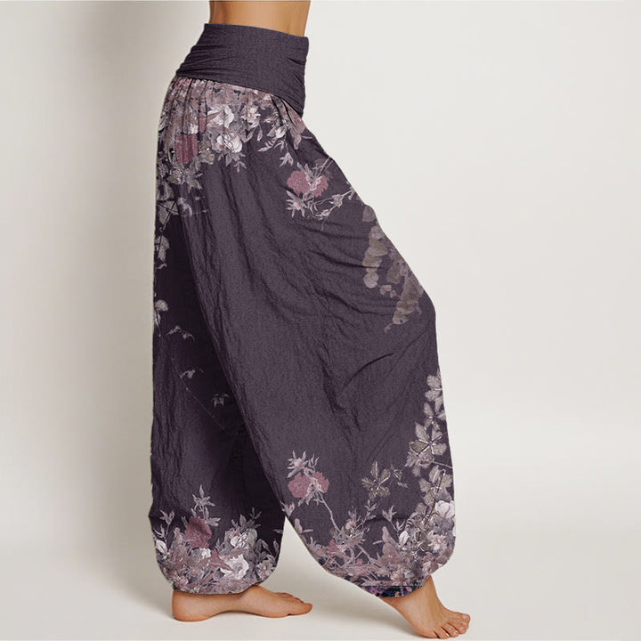 Pantaloni harem da donna con elastico in vita, in puro cotone, casual, con motivo a vite e peonia rossa, motivo Buddha Stones - image 11
