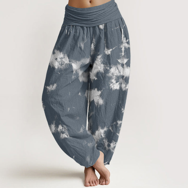 Pantaloni harem da donna con elastico in vita, in puro cotone, con linee bianche e pois, motivo tie-dye, Buddha Stones - CadetBlue - US22, UK/AU26, EU54 (6XL) - image 6