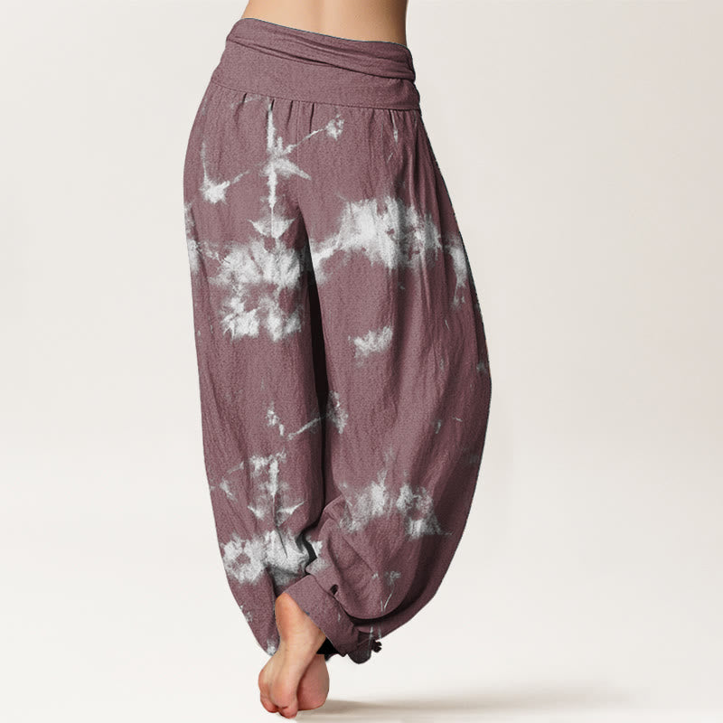 Pantaloni harem da donna con elastico in vita, in puro cotone, con linee bianche e pois, motivo tie-dye, Buddha Stones - image 11
