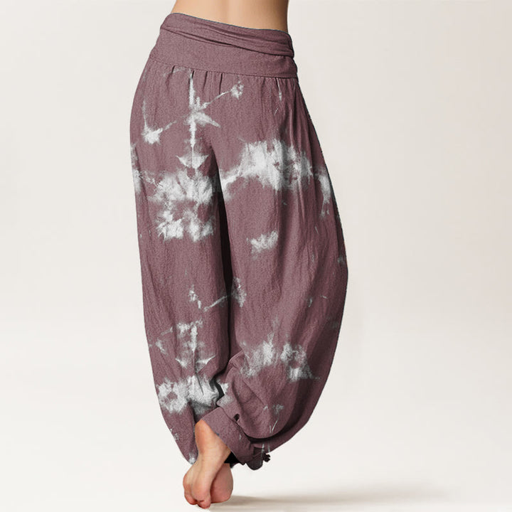 Pantaloni harem da donna con elastico in vita, in puro cotone, con linee bianche e pois, motivo tie-dye, Buddha Stones - image 11