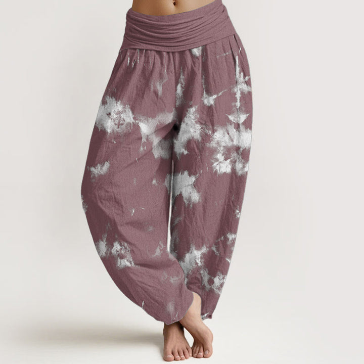 Pantaloni harem da donna con elastico in vita, in puro cotone, con linee bianche e pois, motivo tie-dye, Buddha Stones - RossoViolaPale - US22, UK/AU26, EU54 (6XL) - image 9