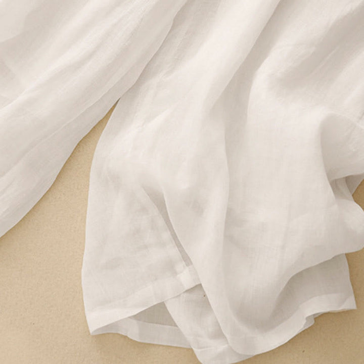 Pantaloni larghi da donna in cotone e lino con tasche, con elastico in vita e ricamo geometrico Buddha Stones - image 24