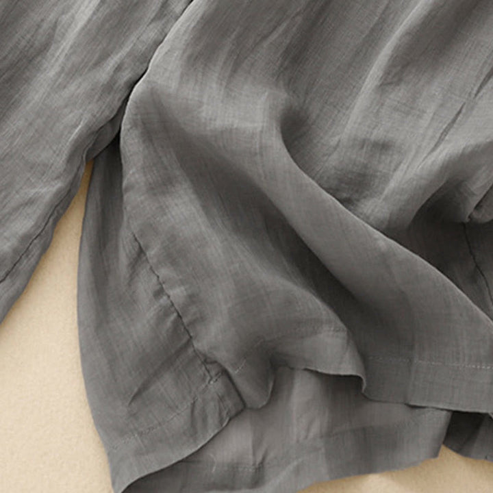 Pantaloni larghi da donna in cotone e lino con tasche, con elastico in vita e ricamo geometrico Buddha Stones - image 10