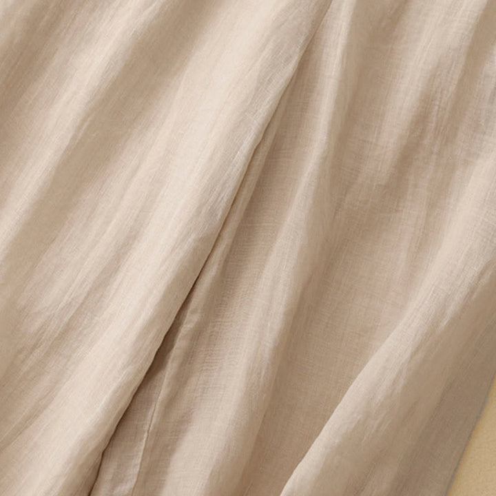 Pantaloni larghi da donna in cotone e lino con tasche, con elastico in vita e ricamo geometrico Buddha Stones - image 16