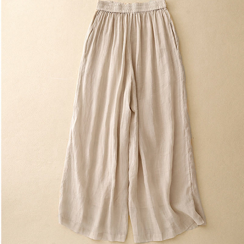 Pantaloni larghi da donna in cotone e lino con tasche, con elastico in vita e ricamo geometrico Buddha Stones - image 12
