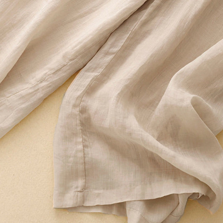 Pantaloni larghi da donna in cotone e lino con tasche, con elastico in vita e ricamo geometrico Buddha Stones - image 17