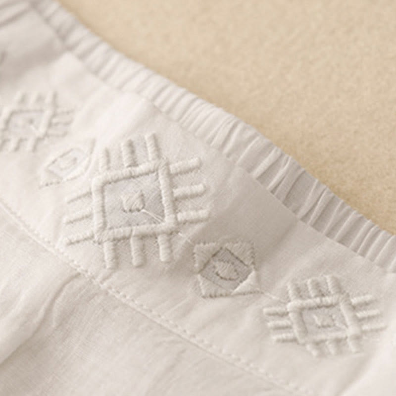 Pantaloni larghi da donna in cotone e lino con tasche, con elastico in vita e ricamo geometrico Buddha Stones - image 22