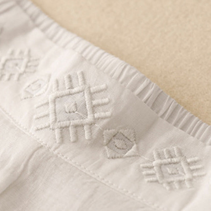 Pantaloni larghi da donna in cotone e lino con tasche, con elastico in vita e ricamo geometrico Buddha Stones - image 22