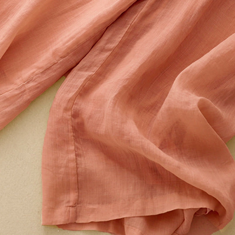 Pantaloni larghi da donna in cotone e lino con tasche, con elastico in vita e ricamo geometrico Buddha Stones - image 4