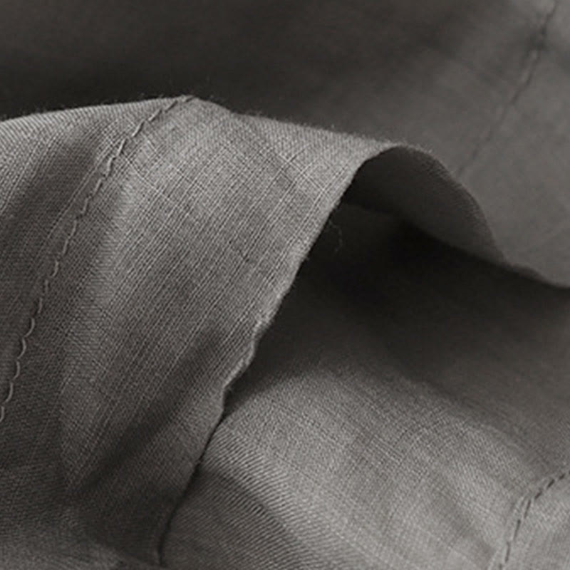 Pantaloni larghi da donna in cotone e lino con tasche, con elastico in vita e ricamo geometrico Buddha Stones - image 9