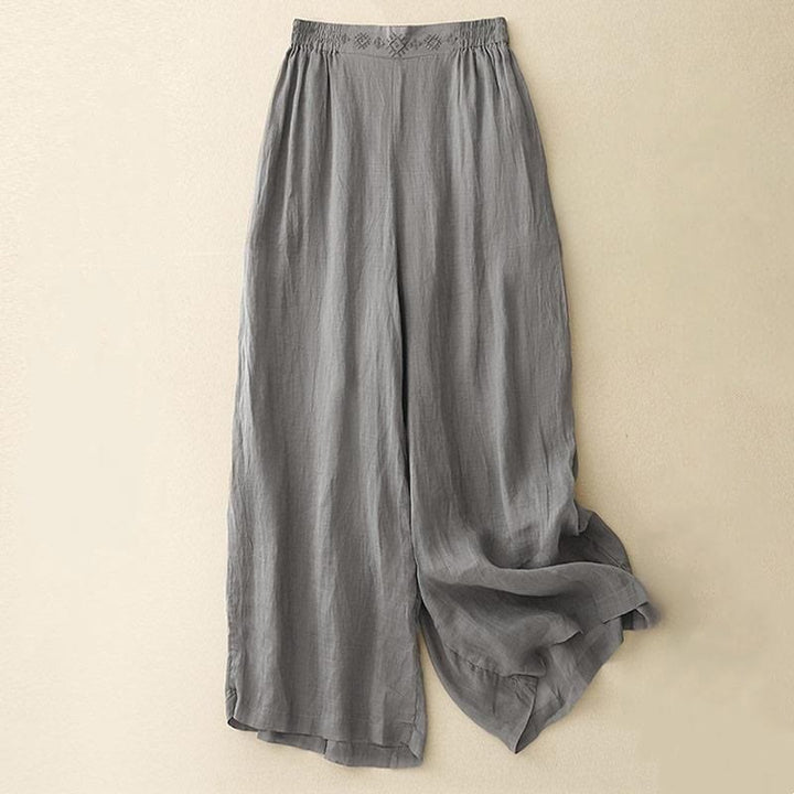 Pantaloni larghi da donna in cotone e lino con tasche, con elastico in vita e ricamo geometrico Buddha Stones - Grigio - US8-10, UK/AU12-14, EU40-42 (2XL) - image 6