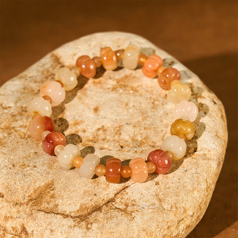 Braccialetto di fortuna e ricchezza con perle di zucca in giada di seta dorata e Buddha Stones