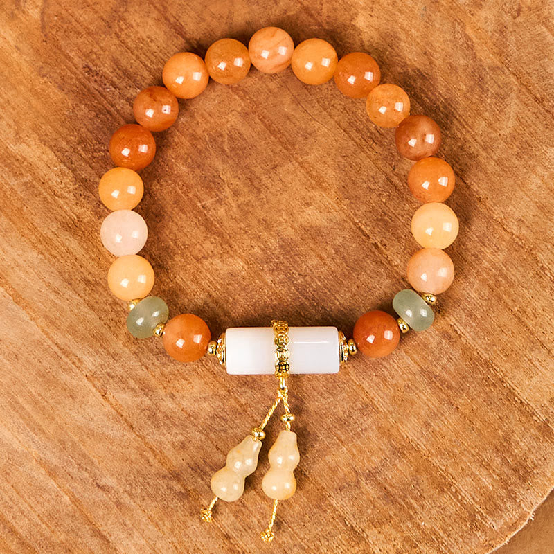 Braccialetto per la fortuna e la ricchezza in cristallo bianco, perline di giada di seta dorata e Buddha Stones
