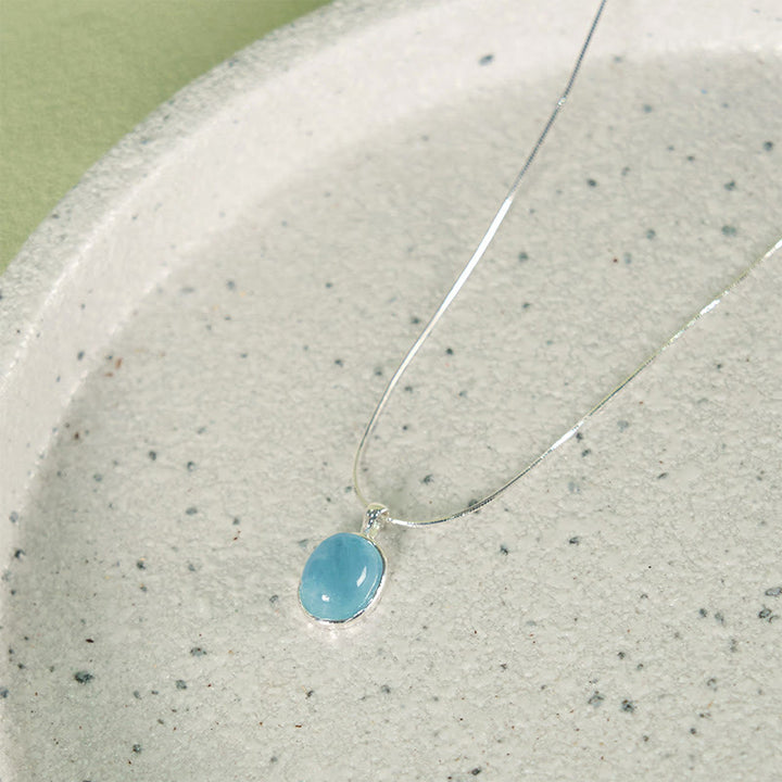 Collana con ciondolo a catena per clavicola curativa in argento sterling 925 Buddha Stones e acquamarina - Acquamarina argentata - image 0