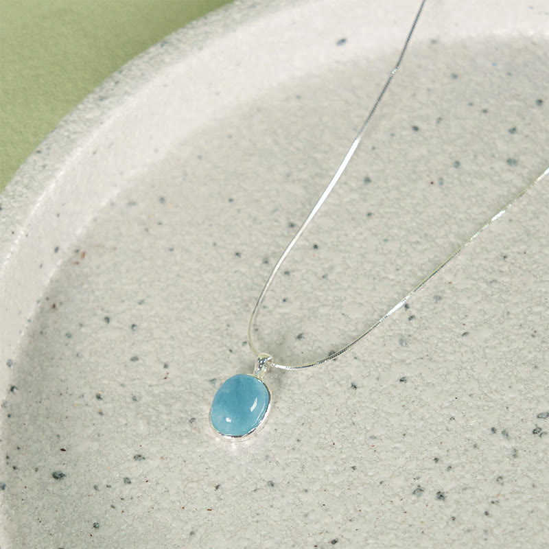 Collana con ciondolo a catena per clavicola curativa in argento sterling 925 Buddha Stones e acquamarina - Acquamarina argentata - image 0