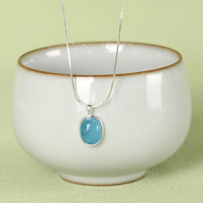 Collana con ciondolo a catena per clavicola curativa in argento sterling 925 Buddha Stones e acquamarina