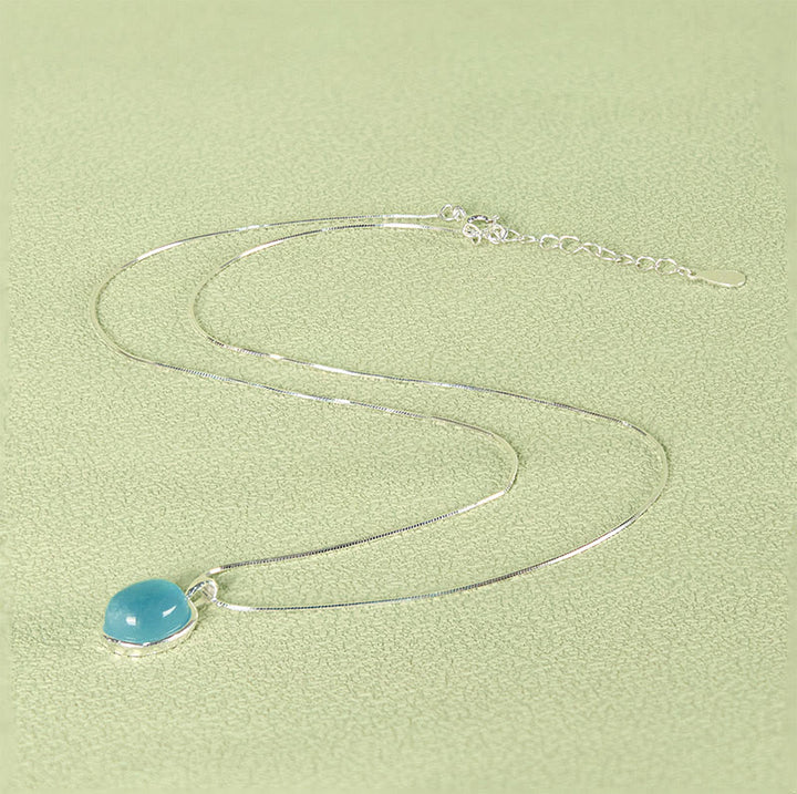 Collana con ciondolo a catena per clavicola curativa in argento sterling 925 Buddha Stones e acquamarina