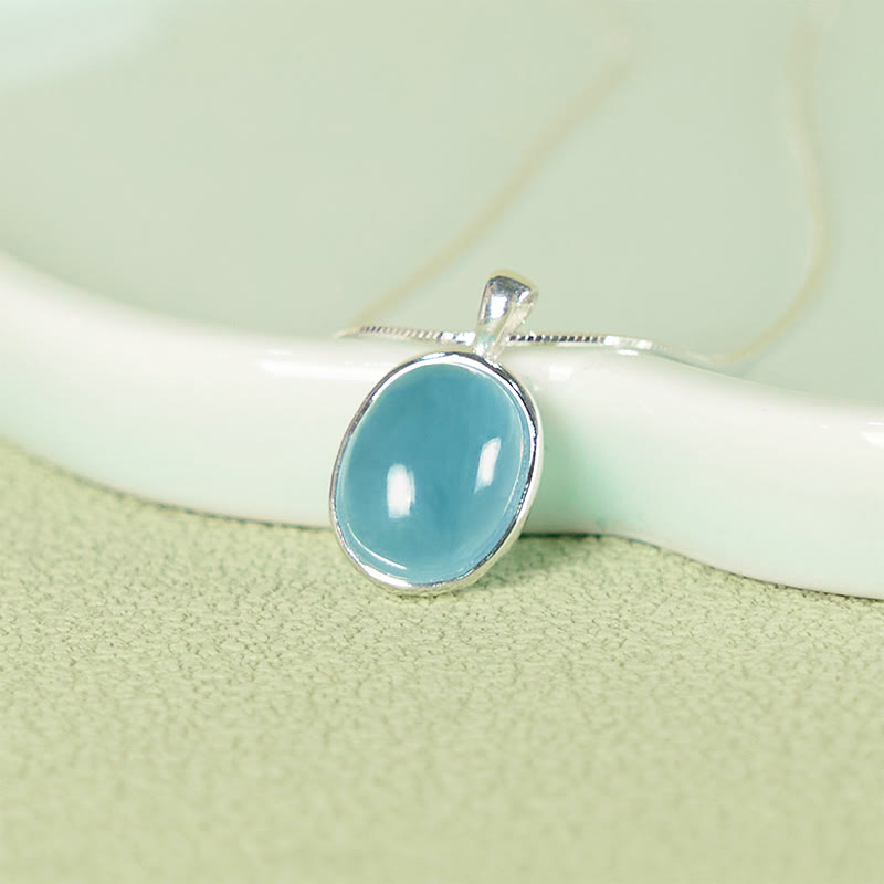 Collana con ciondolo a catena per clavicola curativa in argento sterling 925 Buddha Stones e acquamarina