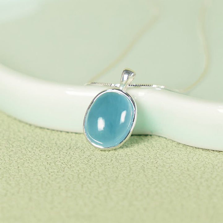 Collana con ciondolo a catena per clavicola curativa in argento sterling 925 Buddha Stones e acquamarina