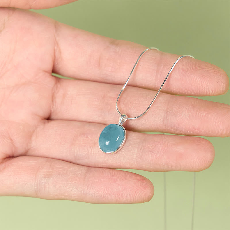 Collana con ciondolo a catena per clavicola curativa in argento sterling 925 Buddha Stones e acquamarina