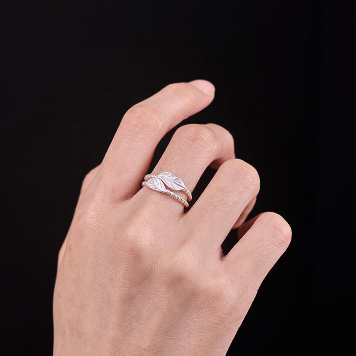 Anello regolabile con foglia di rame e pietra di Buddha