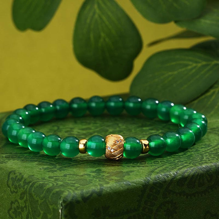 Braccialetto di supporto con perline di agata verde Buddha Stones
