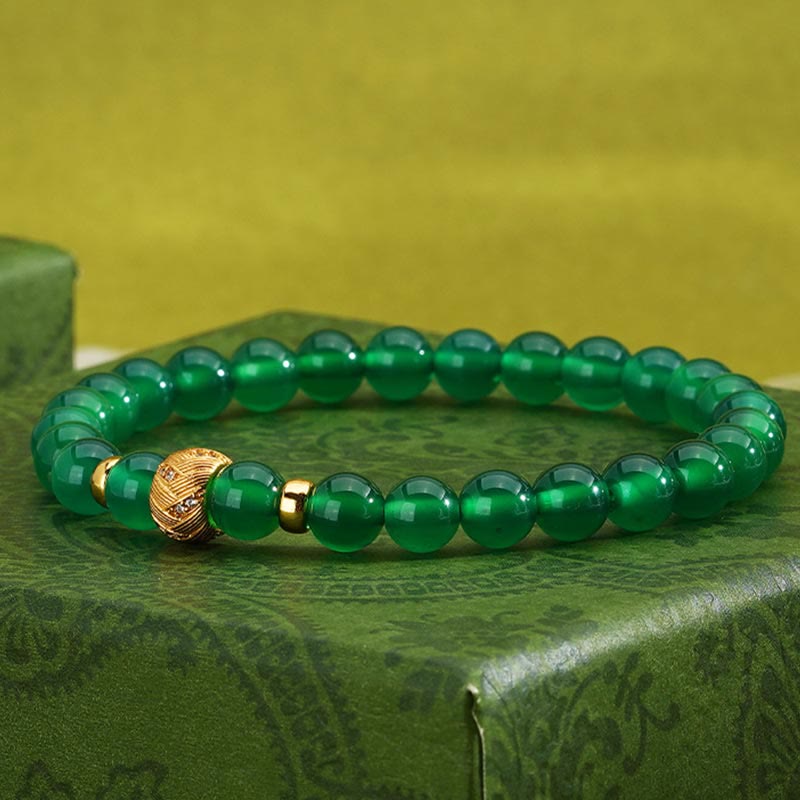 Braccialetto di supporto con perline di agata verde Buddha Stones