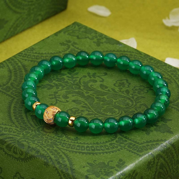 Braccialetto di supporto con perline di agata verde Buddha Stones