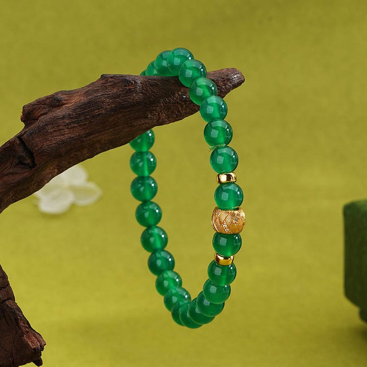 Braccialetto di supporto con perline di agata verde Buddha Stones