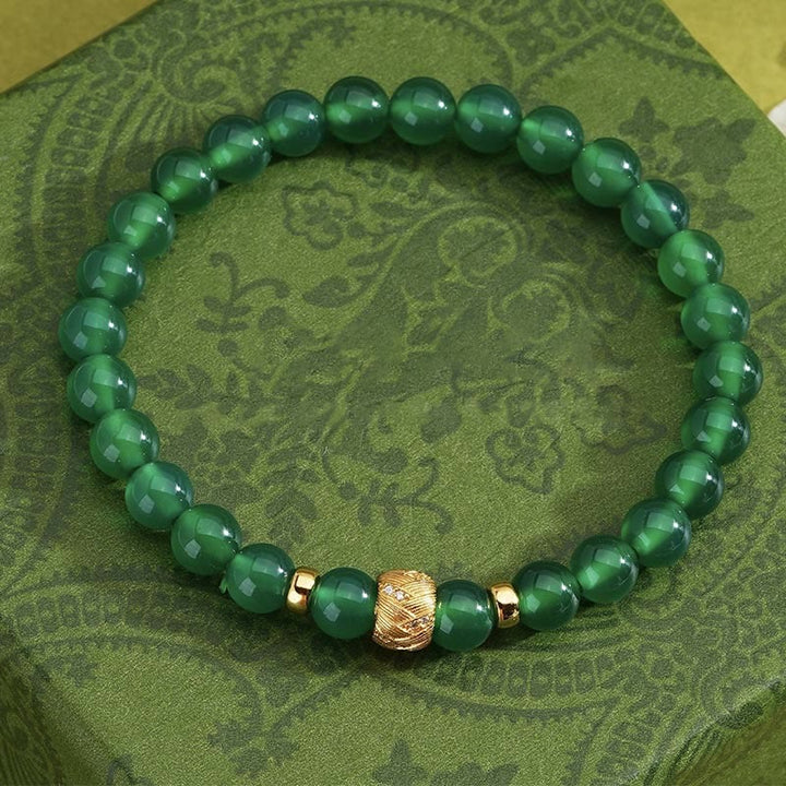 Braccialetto di supporto con perline di agata verde Buddha Stones