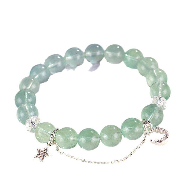 Bracciale con perle di fluorite verde, luna e stella della pace, Buddha Stones