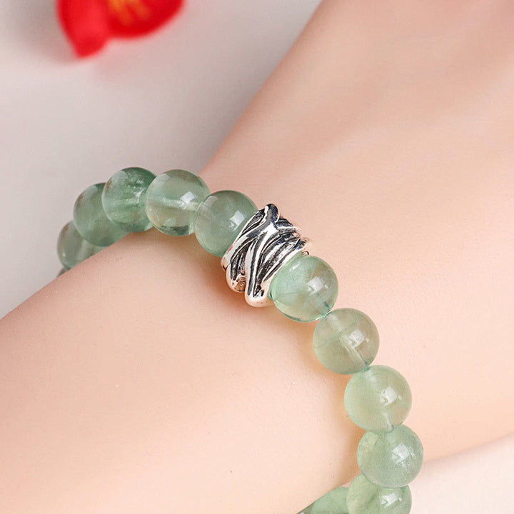 Bracciale con perle di fluorite verde, luna e stella della pace, Buddha Stones