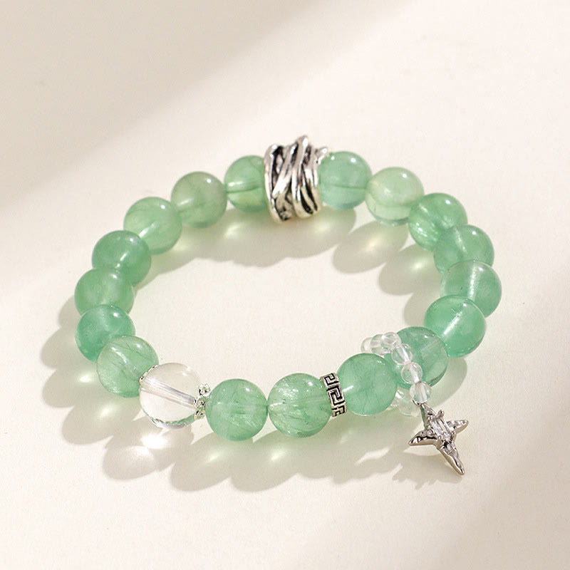 Bracciale con perle di fluorite verde, luna e stella della pace, Buddha Stones