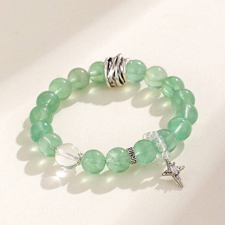 Bracciale con perle di fluorite verde, luna e stella della pace, Buddha Stones