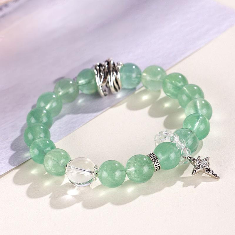 Bracciale con perle di fluorite verde, luna e stella della pace, Buddha Stones